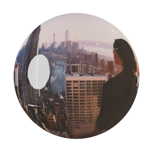 3D PBR CRT TV RGB effect material for Blender with urban imagery, illustrating a customizable shader node setup for a retro look.