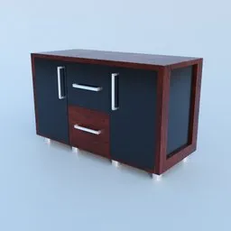 "Wooden black wardrobe with black lacquered glossy elements - a high-quality 3D model for Blender 3D. Perfect for creating realistic hall scenes, this cabinet features two drawers and an expensive design. Add depth and style to your virtual environment with this stunning piece of furniture."