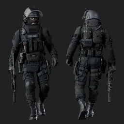 Police Tactical Unit walking patrol Pose