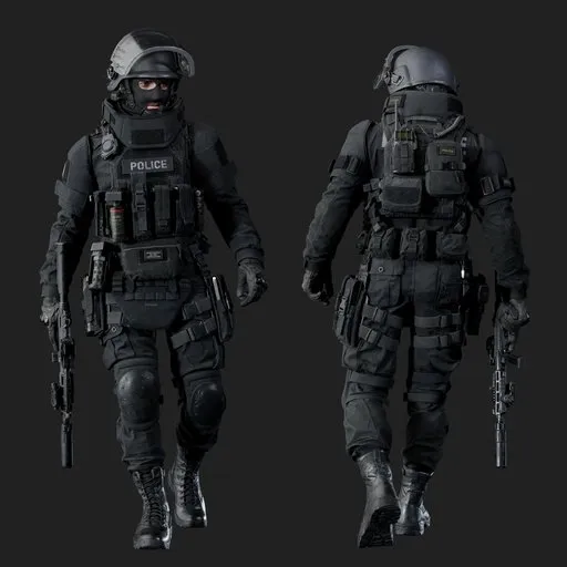 Police Tactical Unit walking patrol Pose