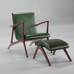 Detailed 3D model of a classic green leather armchair with wooden frame for Blender rendering.