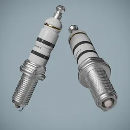 Detailed 3D spark plug models with metallic finish compatible for use in Blender 3D projects.