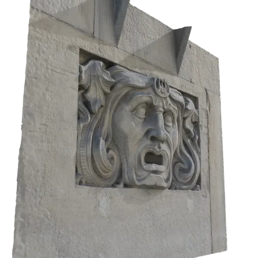 Detailed 3D sculpture of an art-nouveau face with 4K textures, suited for close-up renders in Blender.