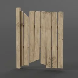 Detailed wooden plank fence 3D model, suitable for Blender rendering, showcasing realistic textures and shadows.