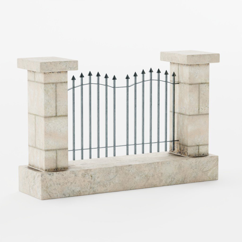 Stone Wall with Iron Railings Open | 3D Panels models | Blendkit