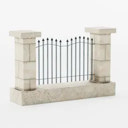Stone Wall with Iron Railings Open