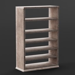 "Wooden Bookshelf Worn: a realistic 3D model of a bookshelf with multiple shelves, featuring a light grey crown and rough wood texture. Created by Ulan Cabanilla in Blender 3D, this high-quality furniture model is suitable for Blender 3D enthusiasts looking for a detailed and realistic addition to their projects."