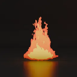Vivid 3D rendered stylized fire with dynamic shape and gradient, created in Blender for visual effects and simulations.