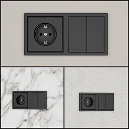 Black wall Socket + switch HausMark Juna