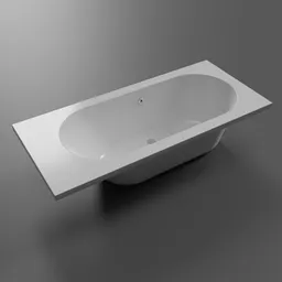 "White acrylic bathtub 3D model for Blender 3D with simple and effective design, perfect for any bathroom style. Features nonbinary, rounded shape and recessed, centered side profile. Catalog photo with empty edges, ideal for use in interior design projects."