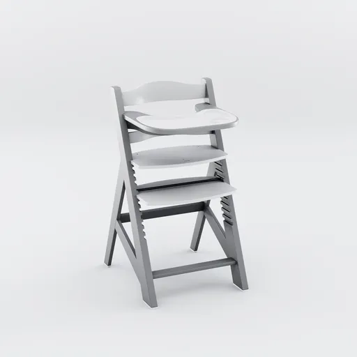 3D-rendered Scandinavian-style wooden high chair for children, optimized for Blender use.