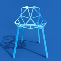 High-quality 3D geometric chair model with blue shader, ready for Blender rendering and visualization.