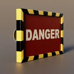 3D-rendered caution sign with bold text, yellow and black stripes, and realistic textures optimized for Blender.