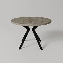 Realistic 3D model of a round wooden table with modern black steel legs suitable for Blender rendering.