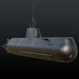 Detailed 3D rendered model of a modern submarine isolated on a plain backdrop, for Blender 3D.