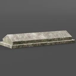 Alt Text: "Stone grave 3D model for Blender 3D: A detailed colonial-style mausoleum featuring green moss and benches, perfect for graveyard scenes. Untextured and displayed on an altar, this model has 20b parameters and is ideal for funeral-themed projects."