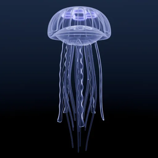 Illuminated jellyfish 3D model with translucent tentacles, suitable for underwater Blender scenes.