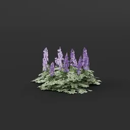 3D model of realistic purple flower cluster for Blender, adjustable for gaming and diverse scenes.