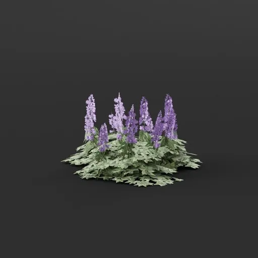 3D model of realistic purple flower cluster for Blender, adjustable for gaming and diverse scenes.