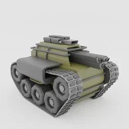 "Fantasy Tank 3D model for Blender 3D - ground category. Close-up view on a white surface with a gray background. Perfect for printing and stalingrad-inspired scenes."