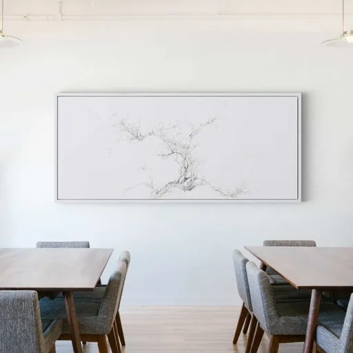 3D-model representation of a Japanese vintage winter painting in minimalist interior, suitable for Blender archviz.