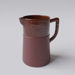 "Terracota Pot, a realistic scale 3D model in Blender 3D, showcasing a brown pitcher with a handle on a white surface. This model, inspired by Heinrich Bichler and Antoine Verney-Carron, features procedural shaders and non-applied SubD modifier. Perfect for adding a touch of vintage charm to your 3D projects."