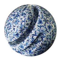 High-quality PBR Blue Willow Porcelain texture for 3D rendering, featuring intricate floral patterns ideal for virtual ceramics.