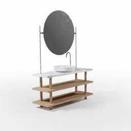 "Modern minimalist bathroom console 3D model with sink and mirror, ready for Blender rendering."
