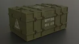 Weathered green 3D military crate model with detailed textures and markings, designed for Blender renderings.