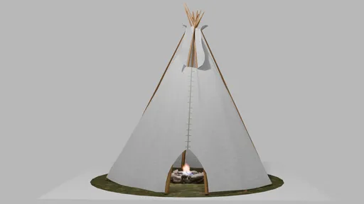 3D model of a traditional Native American tipi with detailed textures and fire pit, compatible with Blender.