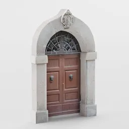 Blender 3D low-poly doorway model with arched top and detailed textures for game design and architectural visualizations.