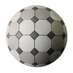 2K PBR black and white hexagonal floor tiles texture for Blender 3D and other apps.