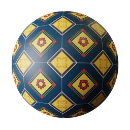 Highly detailed Ceramic-27 PBR material with ornate pattern for 3D floor rendering, compatible with Blender and other software.