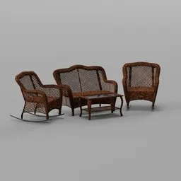 Wicker Sofa Set with Coffee Table