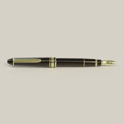 Detailed 3D rendering of a classic black and gold fountain pen created in Blender software.