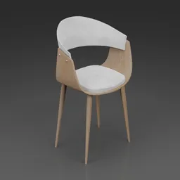 Detailed Blender 3D leather bar stool model with wooden legs and white cushion.