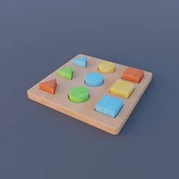 "Montessori stacking toy made from wood, rendered in Blender 3D. Features a colorful array of shapes on a wooden board, perfect for children's play. Enhance your Blender 3D experience with this vibrant and engaging 3D model."