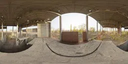360-degree HDR panorama of an industrial concrete environment for realistic lighting in 3D scenes.