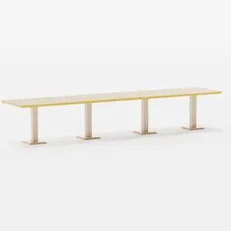 3D model of a long wooden table with brass accents designed for Blender rendering, suitable for bar and restaurant scenes.