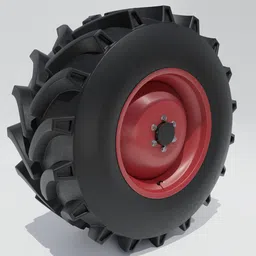 Detailed 3D model of tractor tire with red rim, designed for Blender, suitable for vehicle rendering.