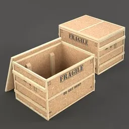 "Lowpoly Chipboard Cargo Box 3D Model with Fragile Labels and Clean Textures, Ideal for Industrial Container Scenes and Game Assets - BlenderKit"
