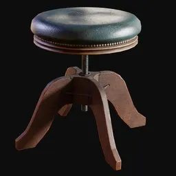 1900s Small Leather Swivel Stool