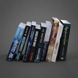 "Fallen books - a collection of 9 digital 3D models featuring an award-winning close-up tableau of books on a table, perfect for literature and mystery themes. Created using Blender 3D software and designed by Mathieu Le Nain, the models depict fallen books in dark maritime clothing on a canvas with a unique blend of mystic hues."