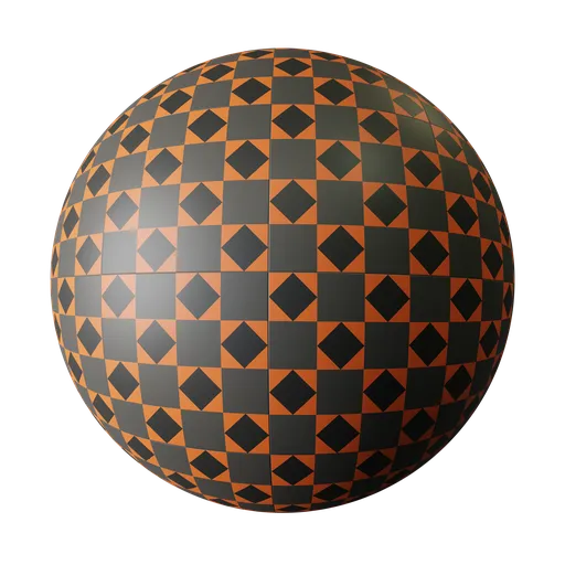 High-quality black and orange ceramic pattern texture for 3D floor modeling, PBR ready with seamless 2K detail.