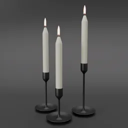 Elegant 3D-rendered candle holder set with lit candles, ideal for Blender 3D projects, home decor visualization.