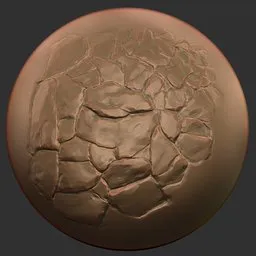 Detailed ER ICE Brush 06 example on 3D sphere for Blender sculpting, with intricate cracks suitable for icy textures and creature details.