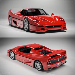 Detailed 3D model showcasing a 1995 Ferrari F50 with red paint, realistic textures, and interior design, suitable for Blender.