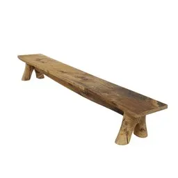 "Rustic wooden bench for Blender 3D: A beautifully aged and rustic finish wooden bench with a long leg, perfect for composing garden environments and rustic gourmet areas. This 3D model is inspired by Charles Angrand and features simple shapes and a 1:1 aspect ratio."