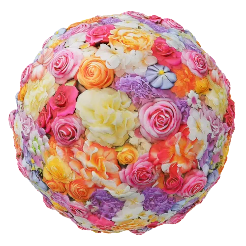 Vibrant PBR floral texture for 3D rendering, featuring a mix of colorful roses and flowers, created with Midjourney and Substance tools.