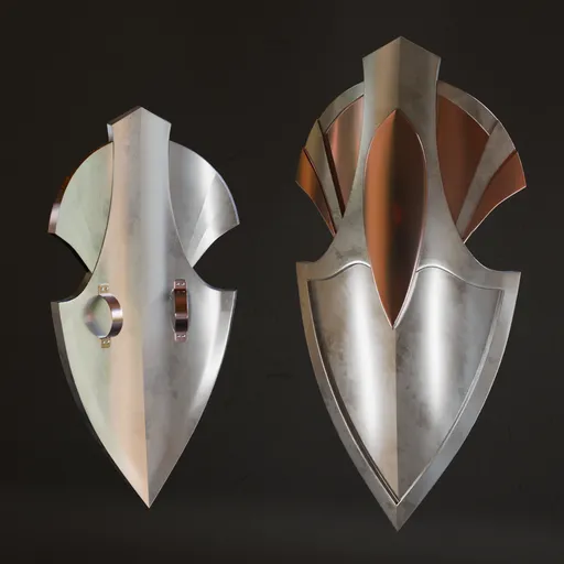 Detailed 3D Blender shield model with high-quality metal textures for war game design.